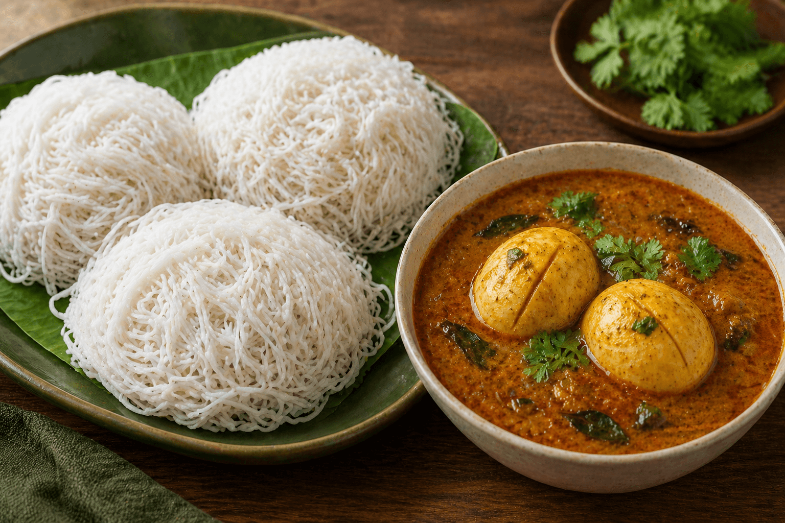 Idiyappam (String Hoppers) with Egg Curry